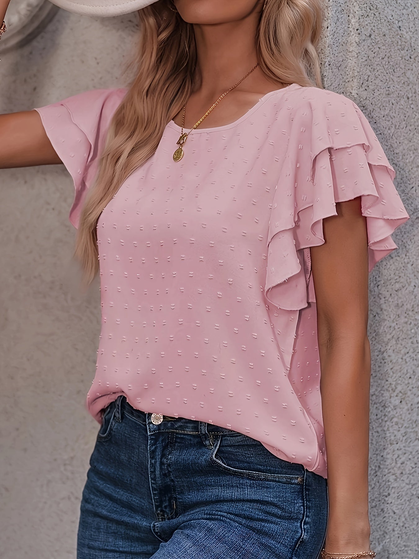 Plus o'lcham ayollar uchun ruffle qolti T-shirt oq bahor yoz kundalik ko'ylak