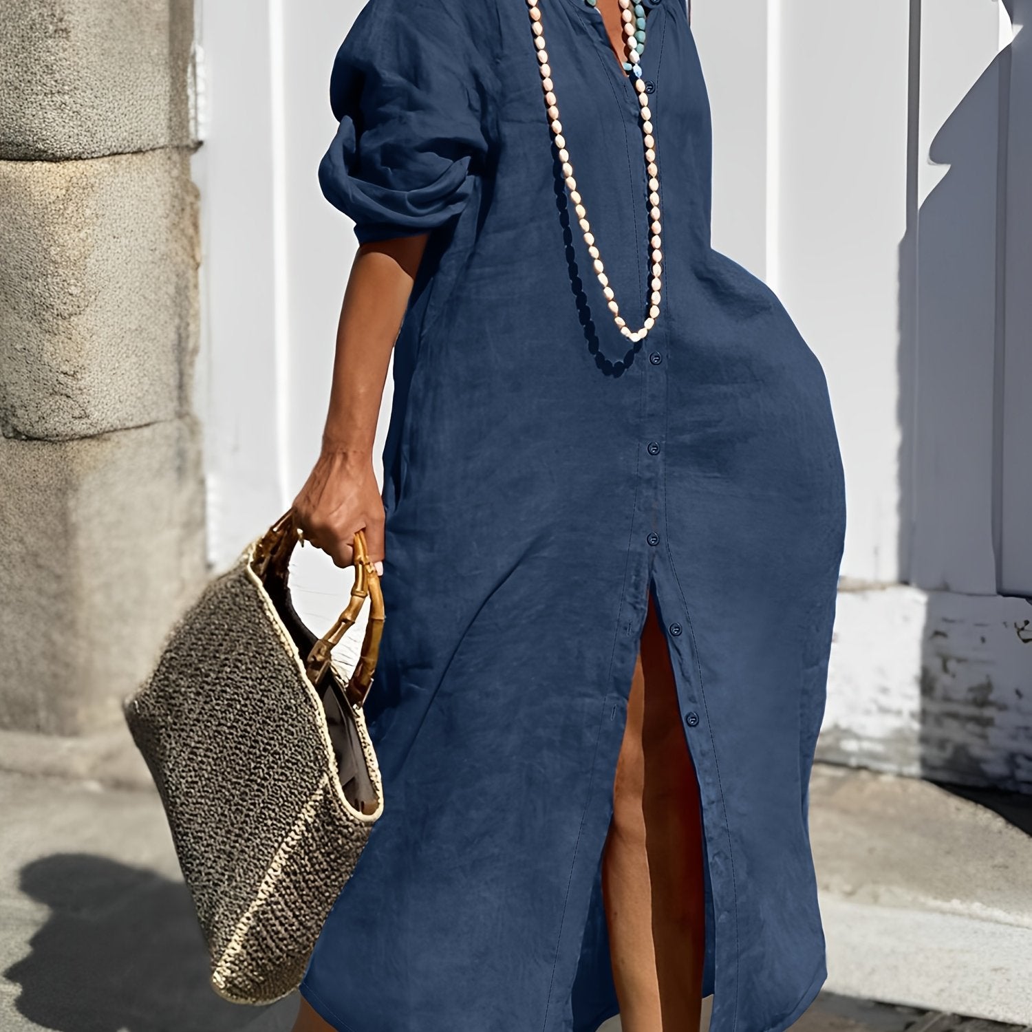 Ayollar uchun plussiz bahor va kuz kardigan ko'ylagi, dumaloq bo'yin, uzun yenglar va cho'ntak bilan.