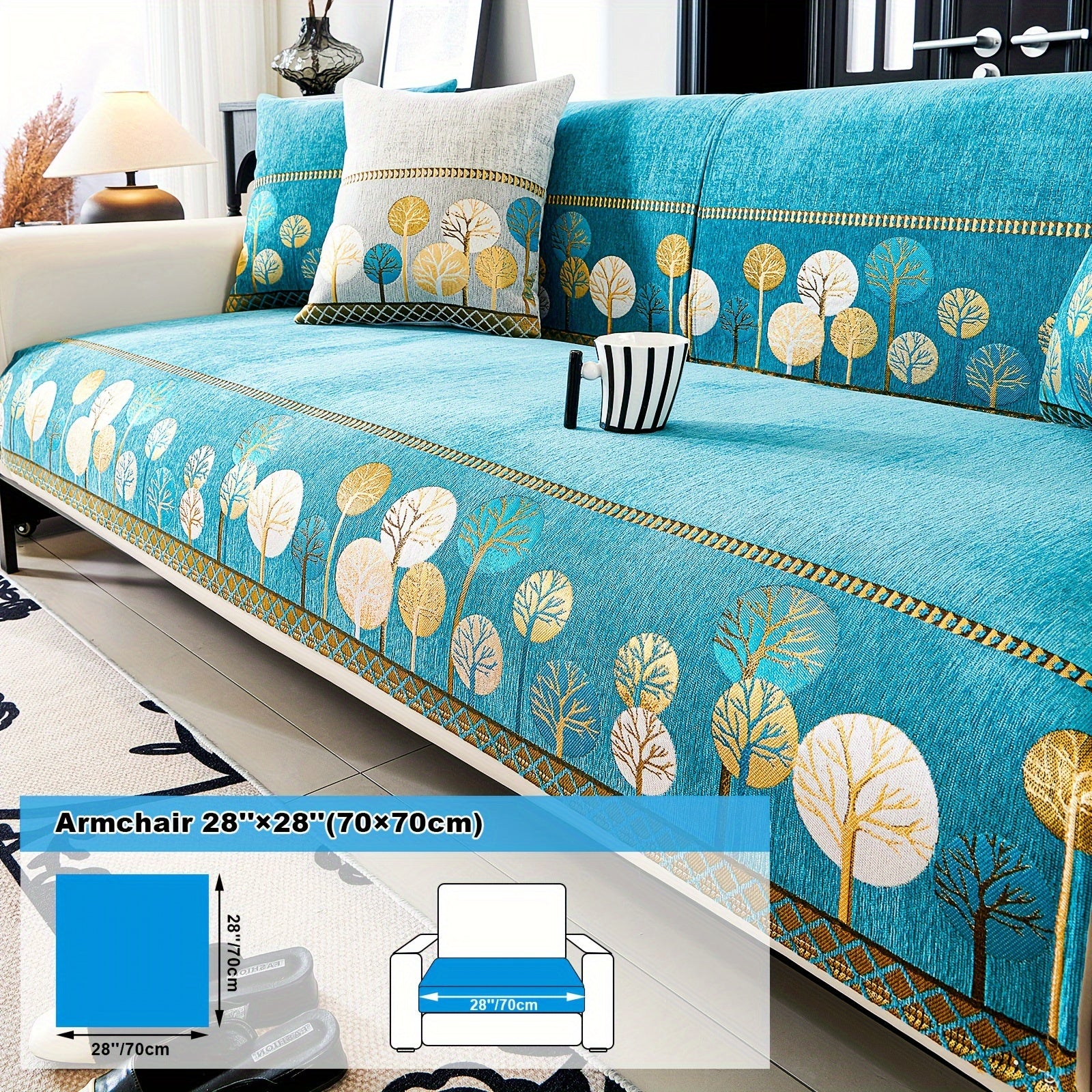 Chenille Sofa Slipcover with Geometric Embroidery Pet-Friendly Fabric for Home Decor