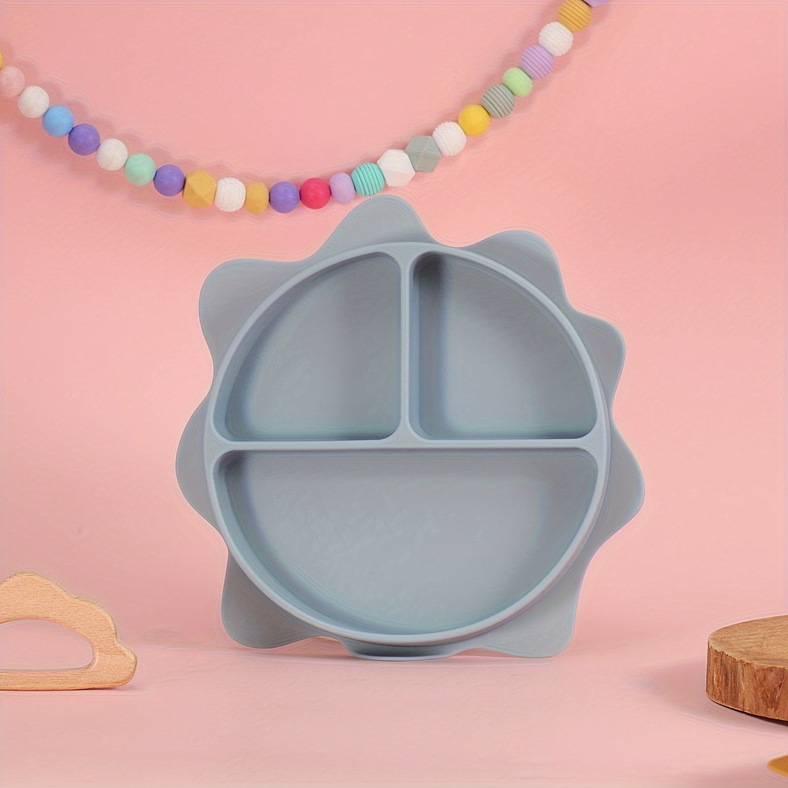 Baby Food Plate Silicone Divided Dinner Plate for Kids Vibrant Sun Cartoon Design