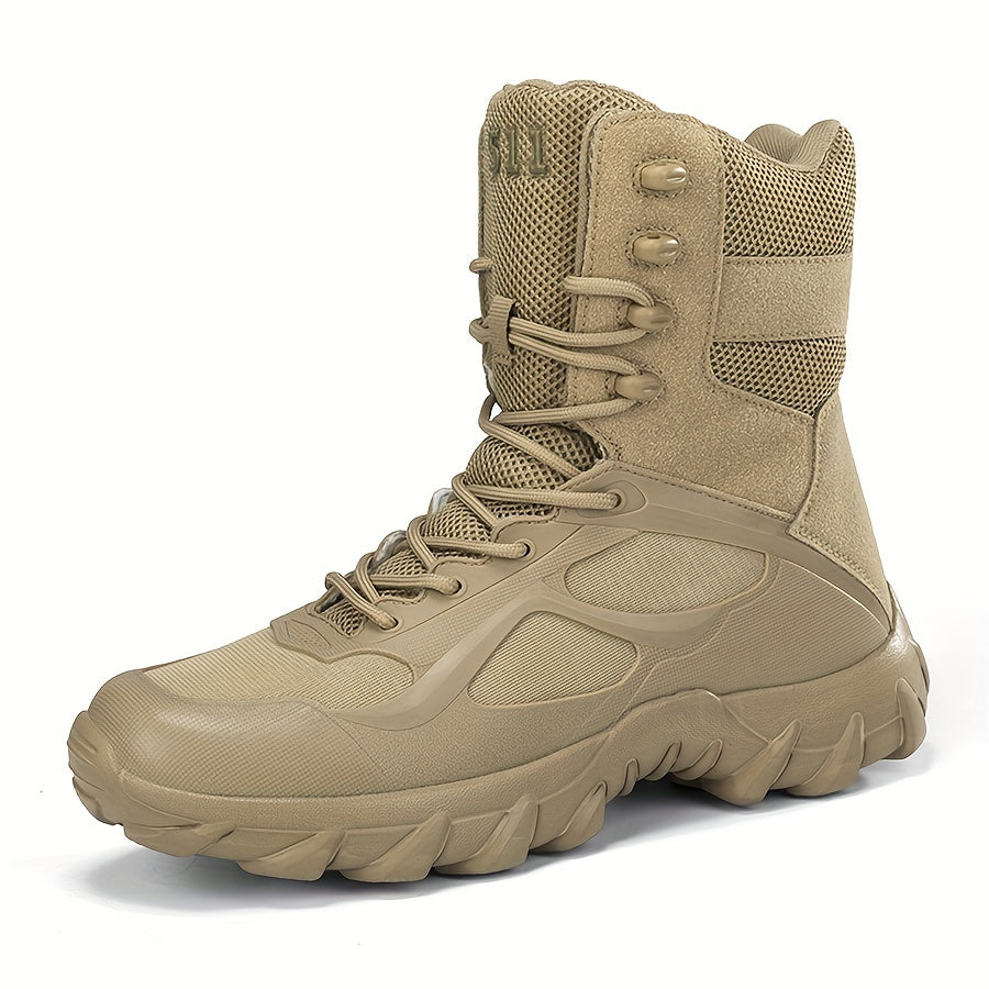 Men's High-Top Tactical Boots Beige Stripes Non-Slip EVA Sole Outdoor Casual