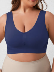 Women's Plus Size Navy Blue Seamless Sports Bra for Yoga Running Cycling