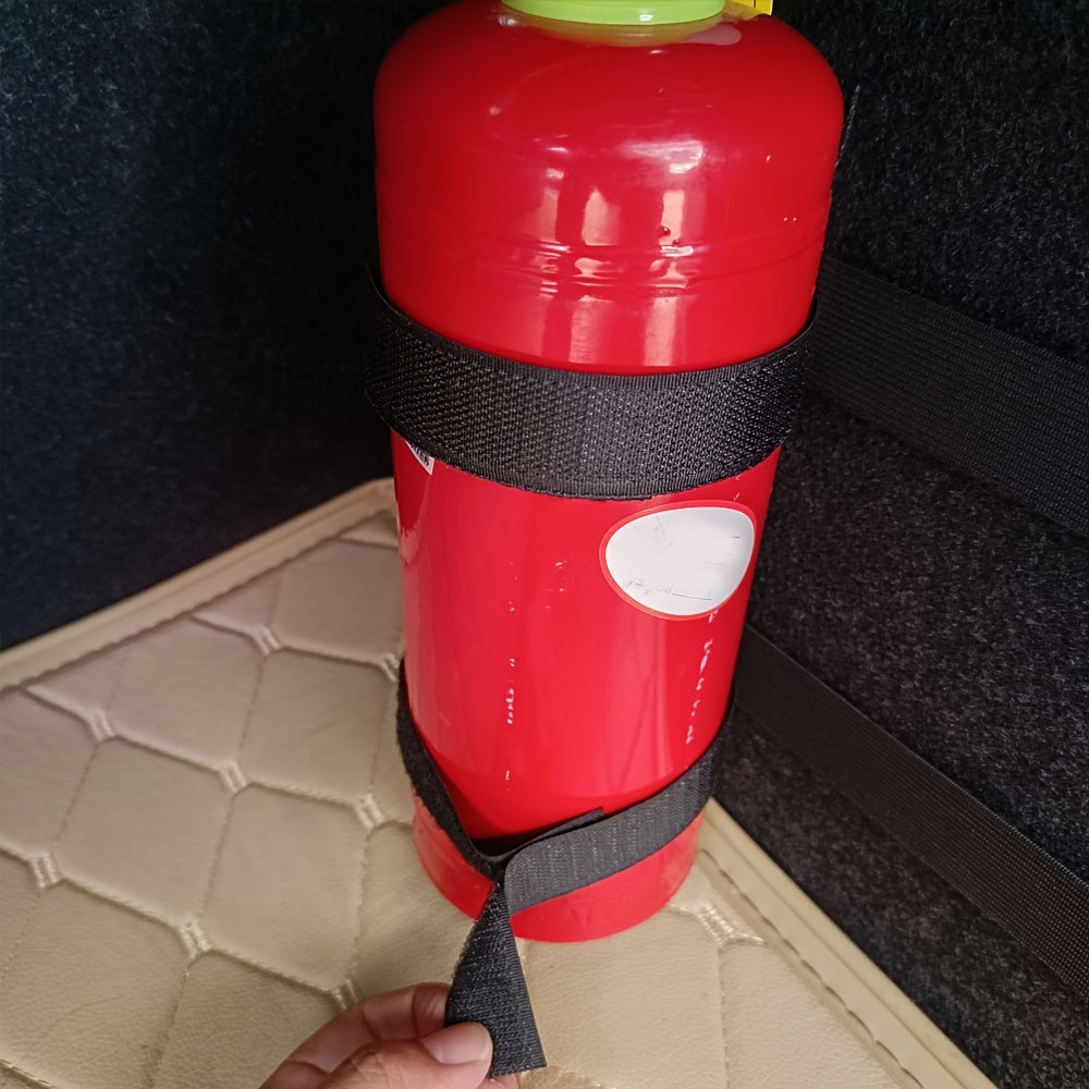 Organizador de interior de coche con correas elásticas fijas y red de almacenamiento para extintor