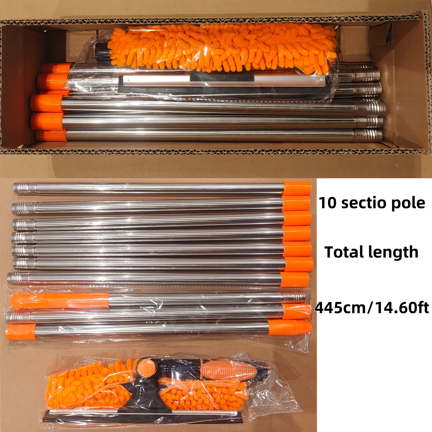 High-Rise Window Cleaning Kit with 10 Extension Rods Microfiber Pad and Scraper