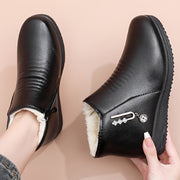 Women’s Winter Boots Slip-On Zipper Faux Leather Non-Slip Warm Shoes Black