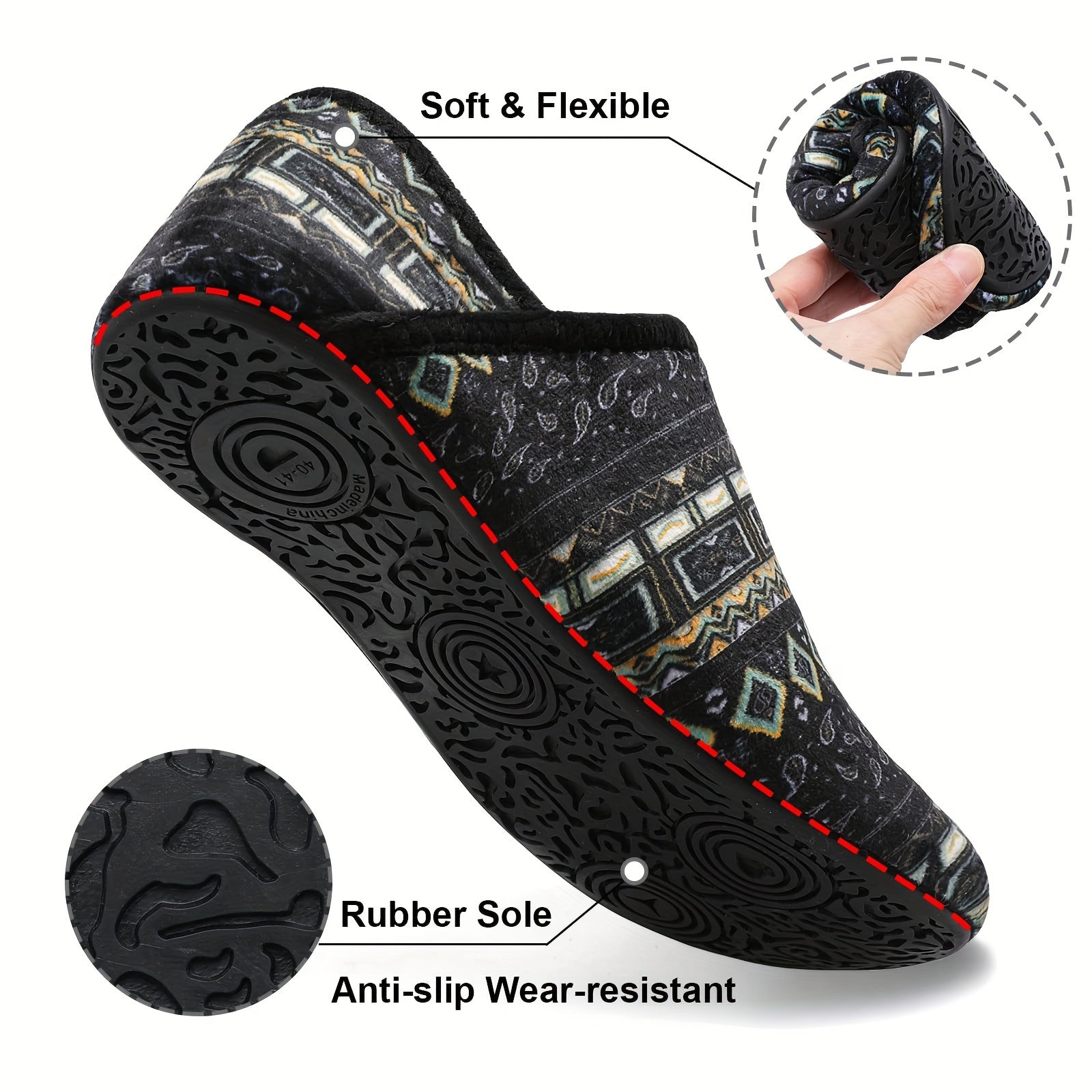 Women Men Rubber Sole Flat Slippers Non Slip Lightweight House Shoes