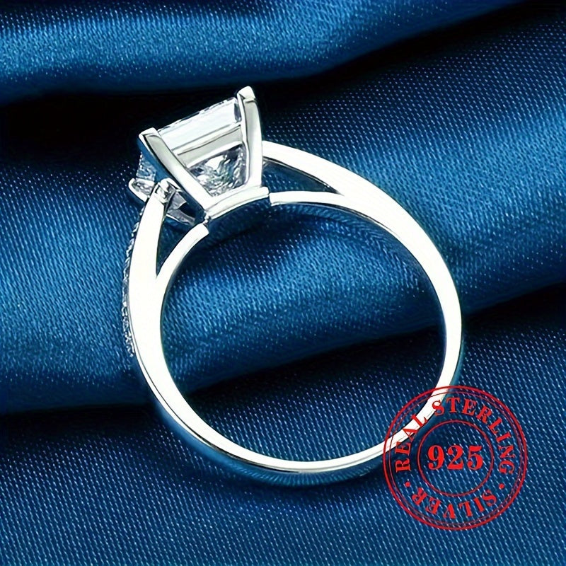 Sterling Silver Halo Ring with Princess Cut Cubic Zirconia Engagement Jewelry for Women