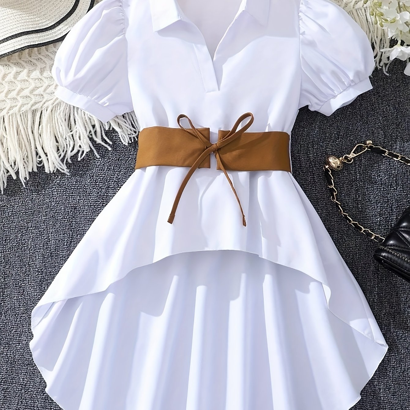 Women's Polyester Blouse with Ruffled Front Short Sleeves Spring Summer Fall