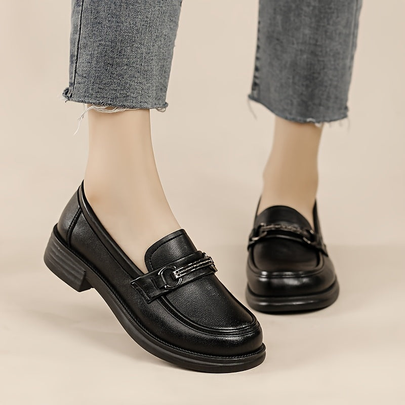 Women's Breathable Slip-On Loafers Black Synthetic Stylish Work Shoes