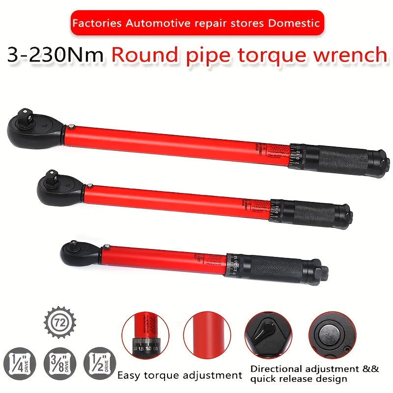 Adjustable Torque Wrench 72-Tooth Round Tube Auto Repair Ratchet Tool