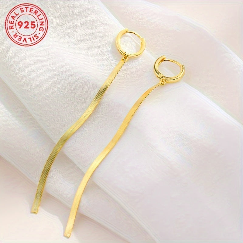 Sterling Silver Snake Chain Tassel Earrings for Women Casual Stylish Lightweight