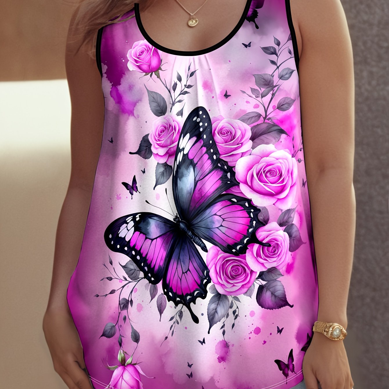 Plus Size Floral Print Tank Top Sleeveless Summer Women’s Clothing