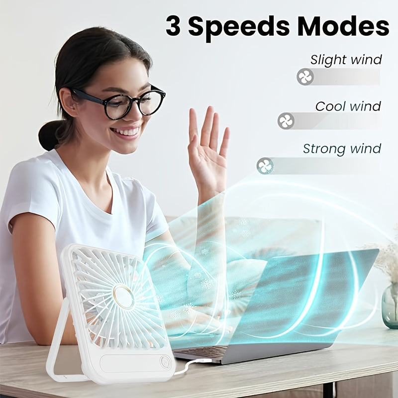 Compact USB Rechargeable Table Fan with 3 Speed Modes, Portable Indoor Outdoor