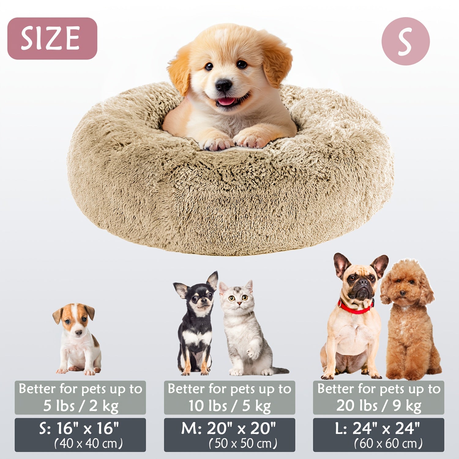 Round Dog Bed for Winter Indoor Use Polyester Non-Skid Bottom Small to Large Dogs