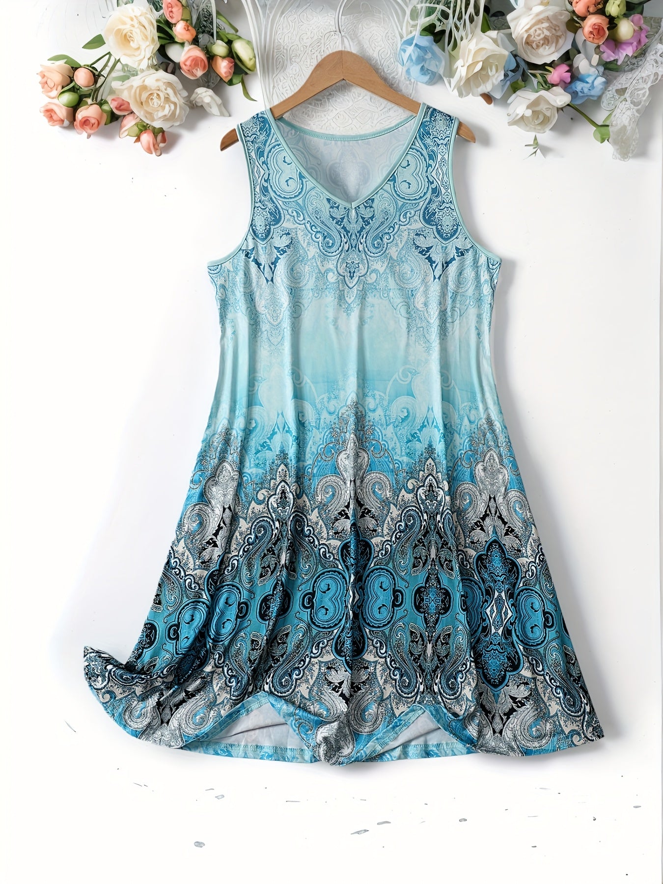 Women's Large Size V-Neck Vest and Sleep Skirt Two-Piece Set