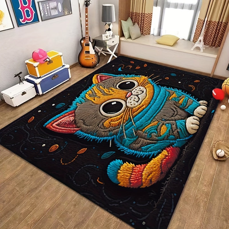 Cartoon Cat Plush Rug 8mm Indoor Mat for Bathroom Kitchen Living Room Bedroom