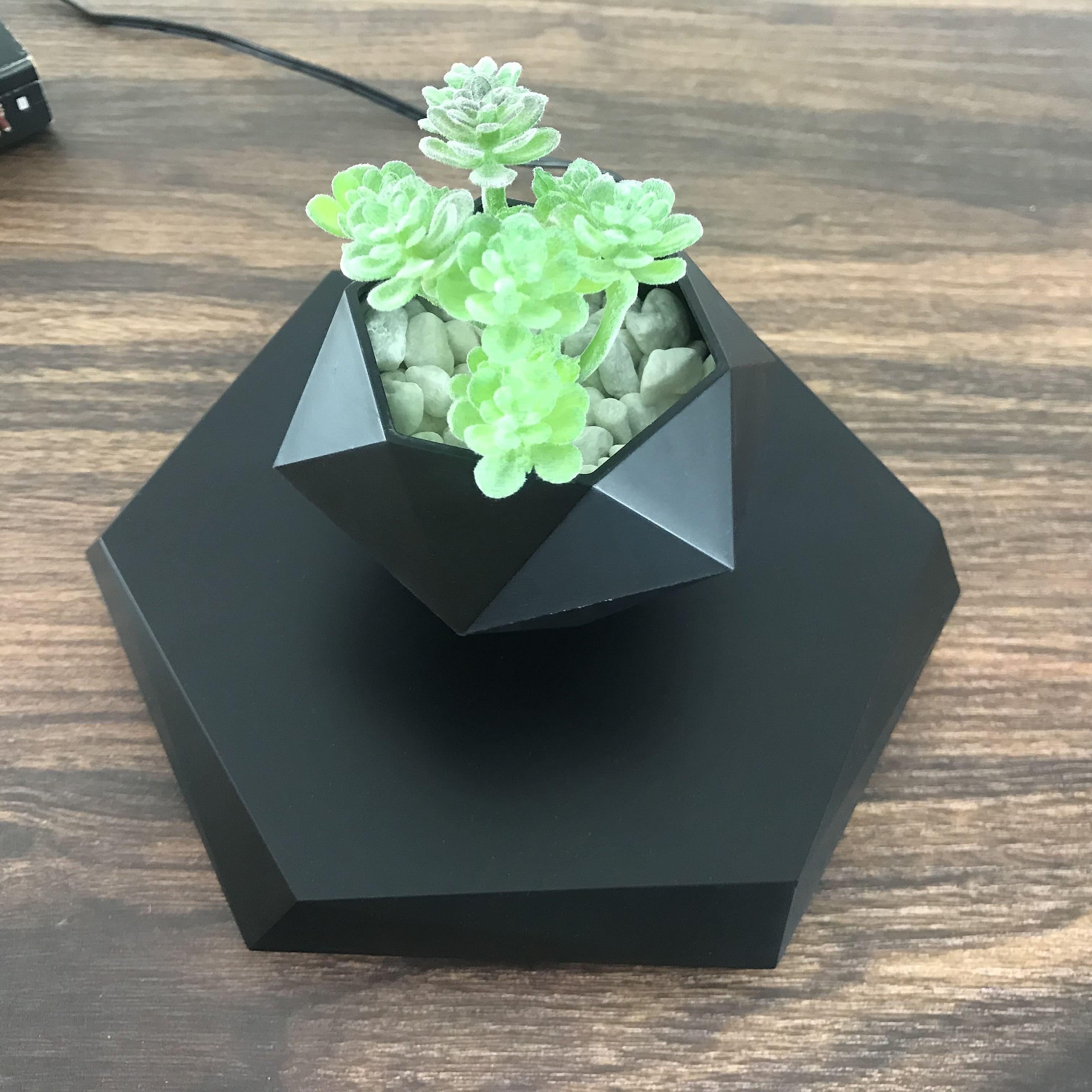 Magnetic Levitating Mini Rotating Flower Pot Black Floating Plant Pot for Office Home Garden