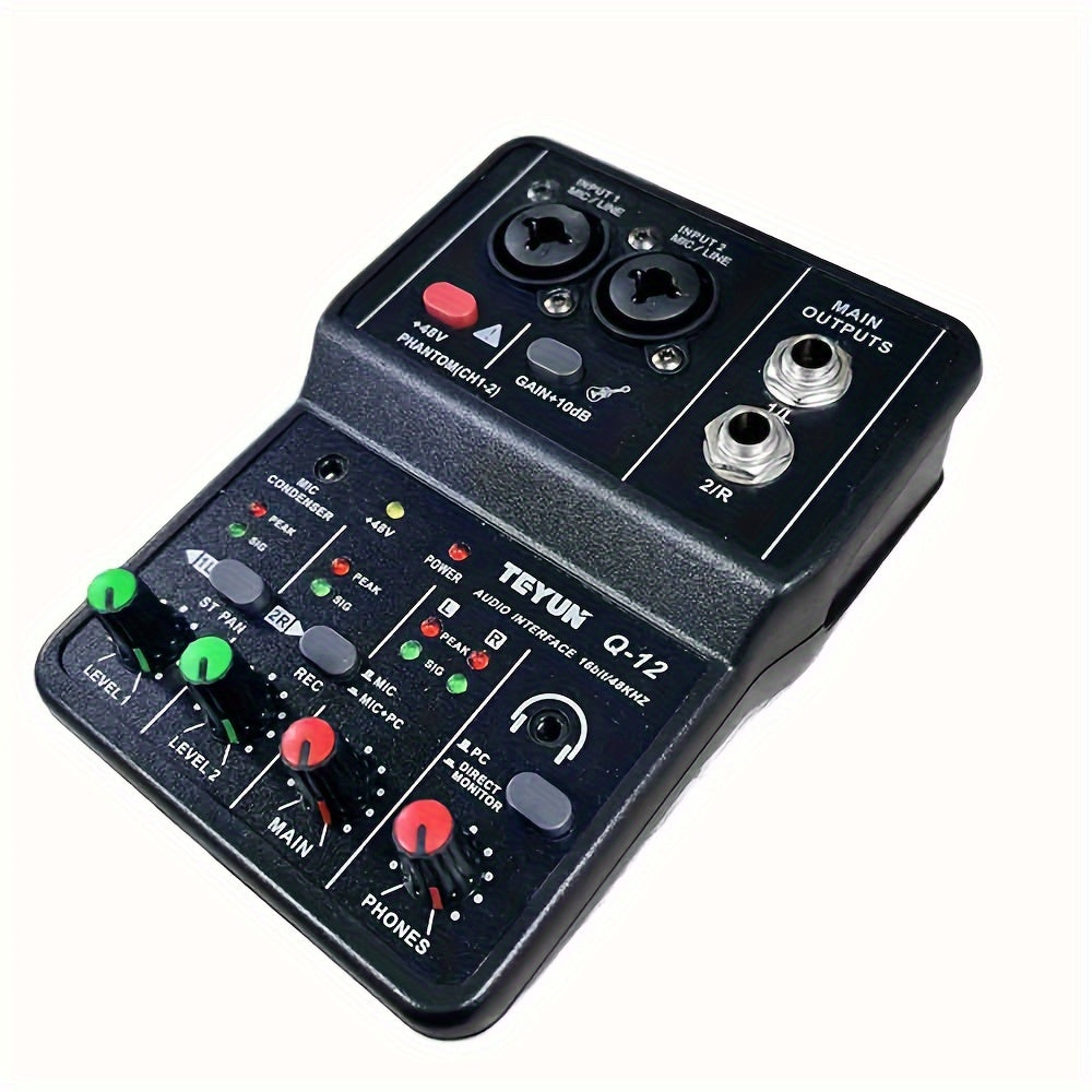 Black USB Audio Interface Mixer with XLR Inputs Phantom Power and Microphone Jack
