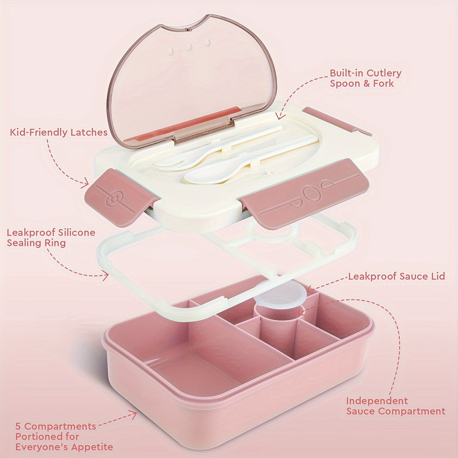 Caja de almuerzo bento verde menta con 5 compartimentos, a prueba de fugas y apta para lavavajillas