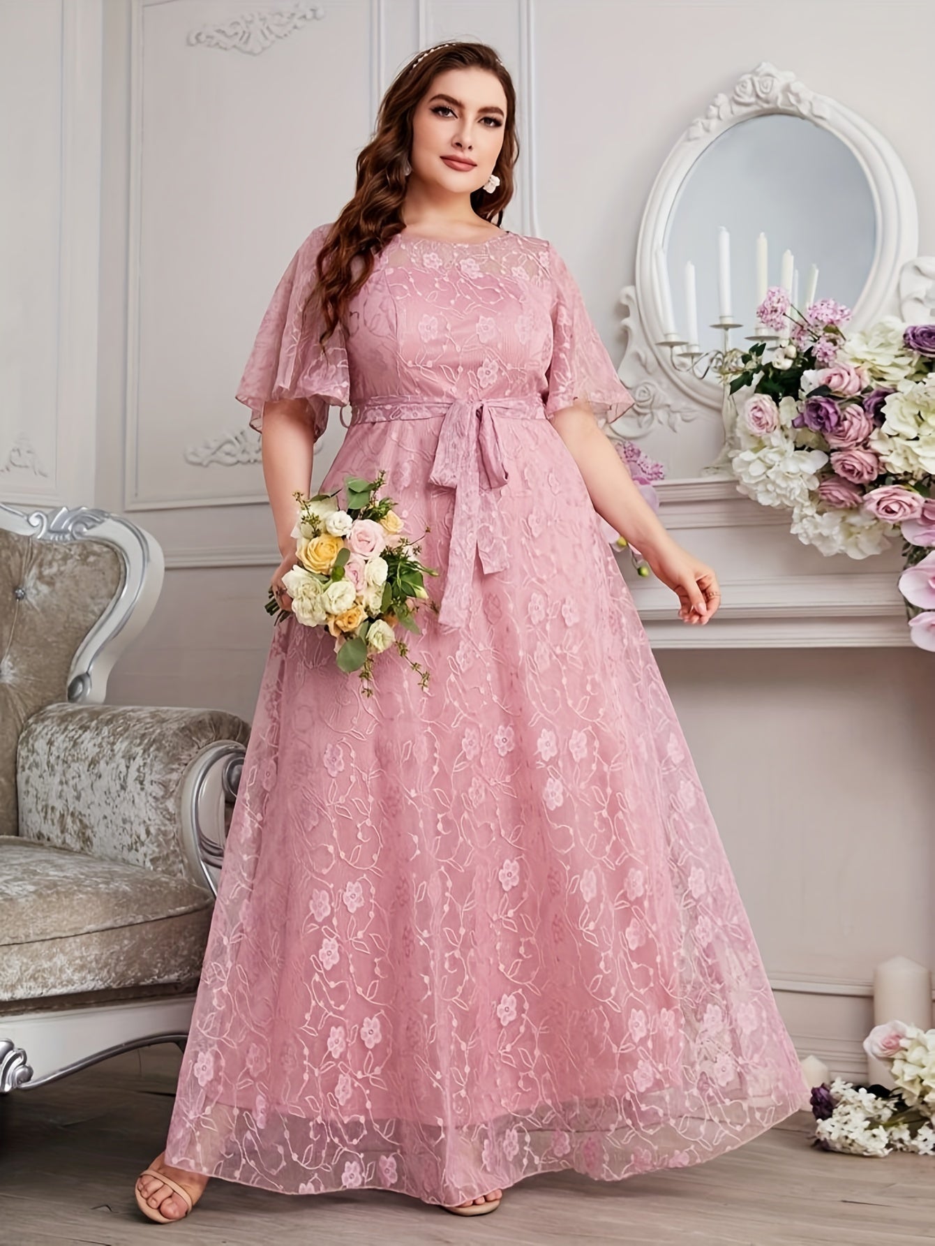 Plus Size Summer High-Waisted Lace Skirt for Women All-Season Elegant Long Length