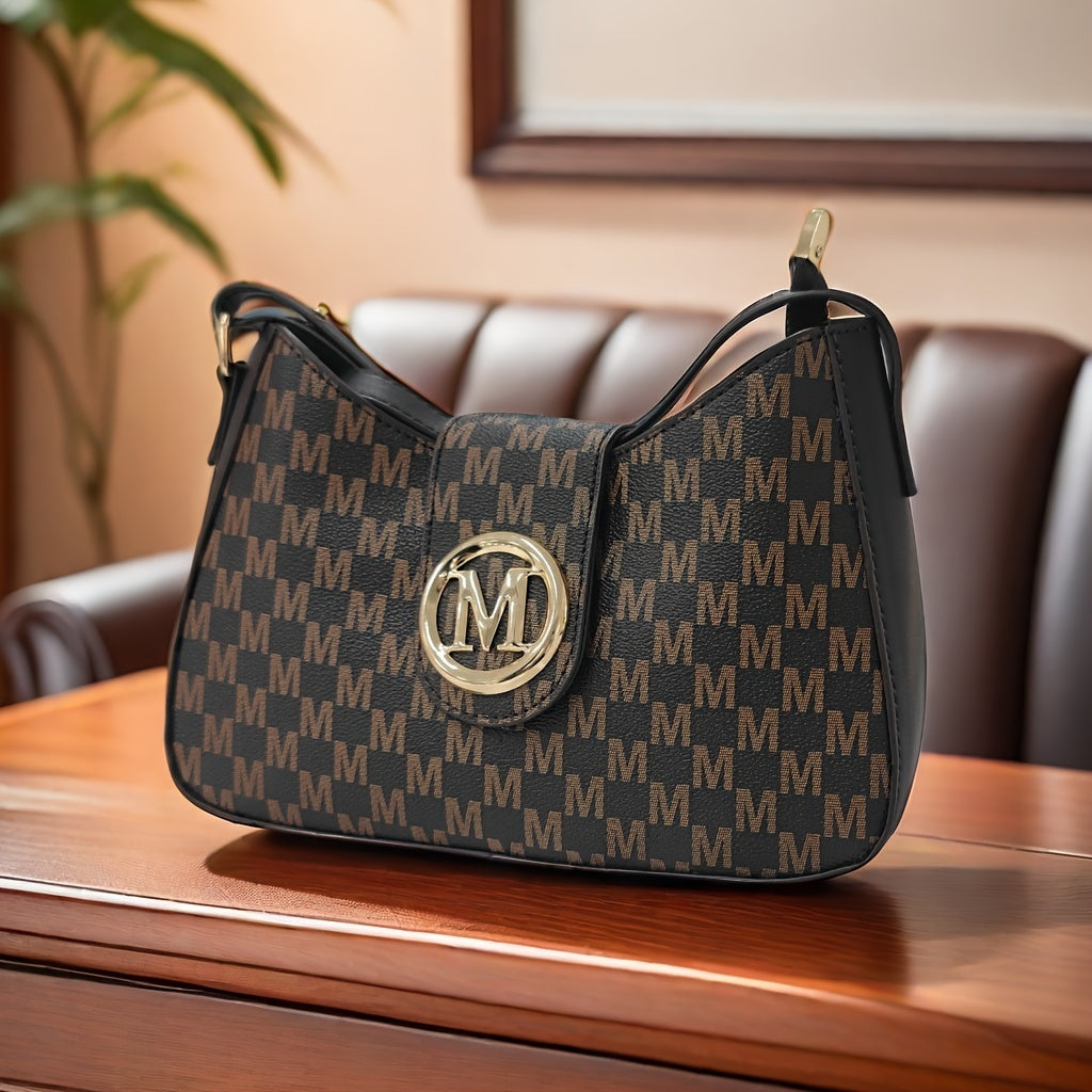 Ayollar uchun geometrik naqshli yelka sumkasi, dizayner ilhomlangan, polyester astar bilan zipli krossbodi sumkasi. Har qanday holat uchun mos, tasodifiy M naqsh joylashuvi bilan.