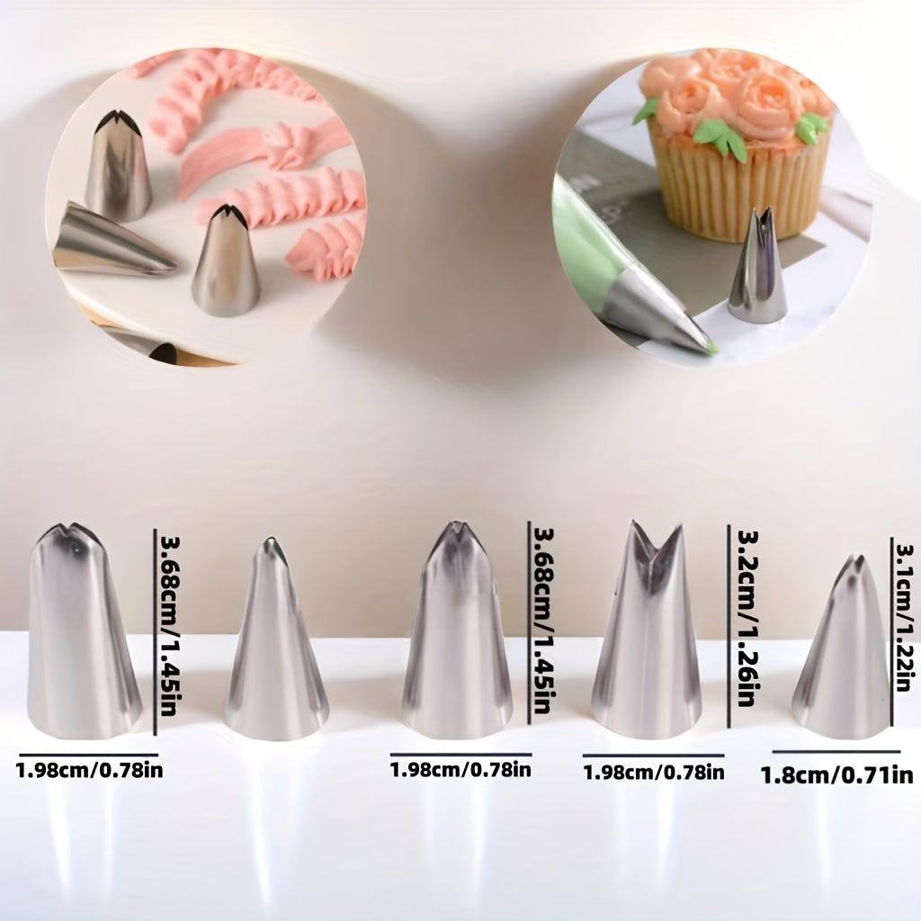 Set of 5 Stainless Steel Leaf Piping Tips for Cake Decorating and Puffs