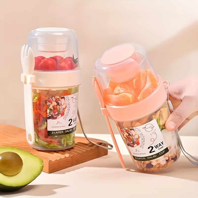 Portable Breakfast Salad Cup with Fork Leakproof Plastic Container for Fruit Vegetables Yogurt
