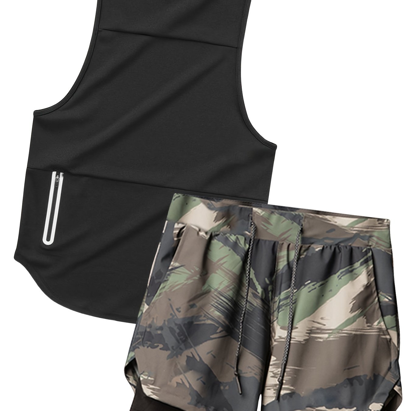 Men's Camo Polyester Sleeveless Sports Suit for Running and Fitness