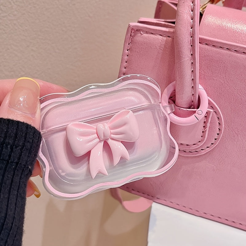 Funda de TPU 3D con lazo rosa para AirPods con protección a prueba de golpes y antiarañazos