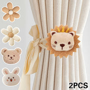 Set of 2 Lion Plush Curtain Tiebacks with 3D Flowers for Bedroom Living Room Decor