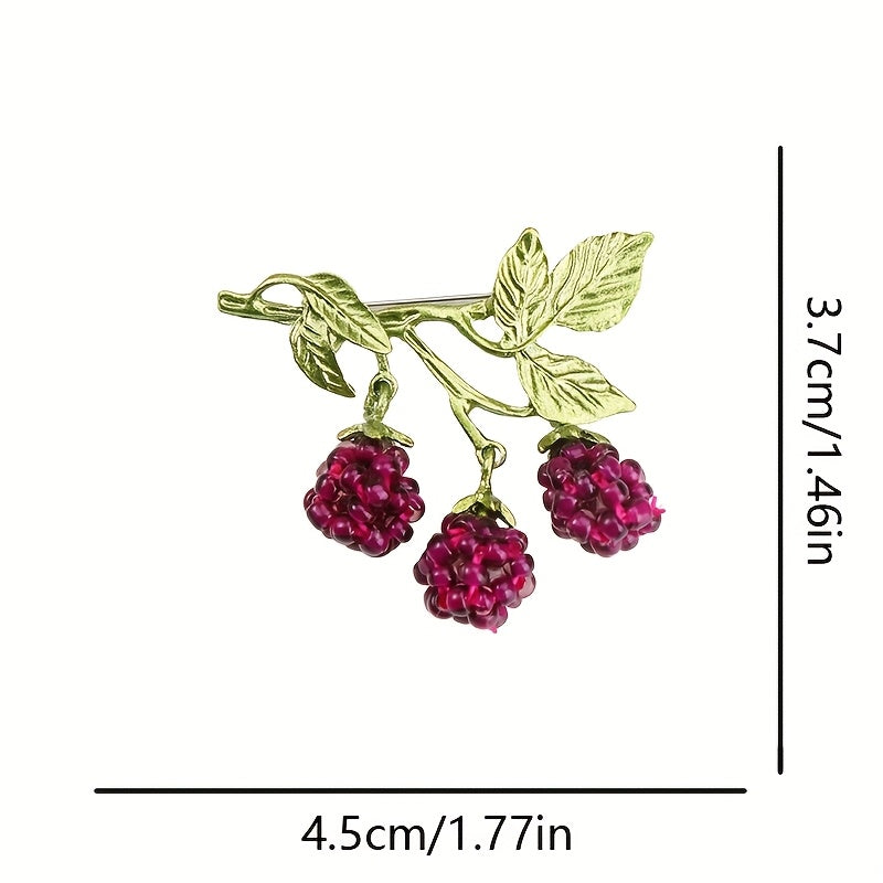 Red Berry Design Alloy Raspberry Branch Brooch Pin for Women