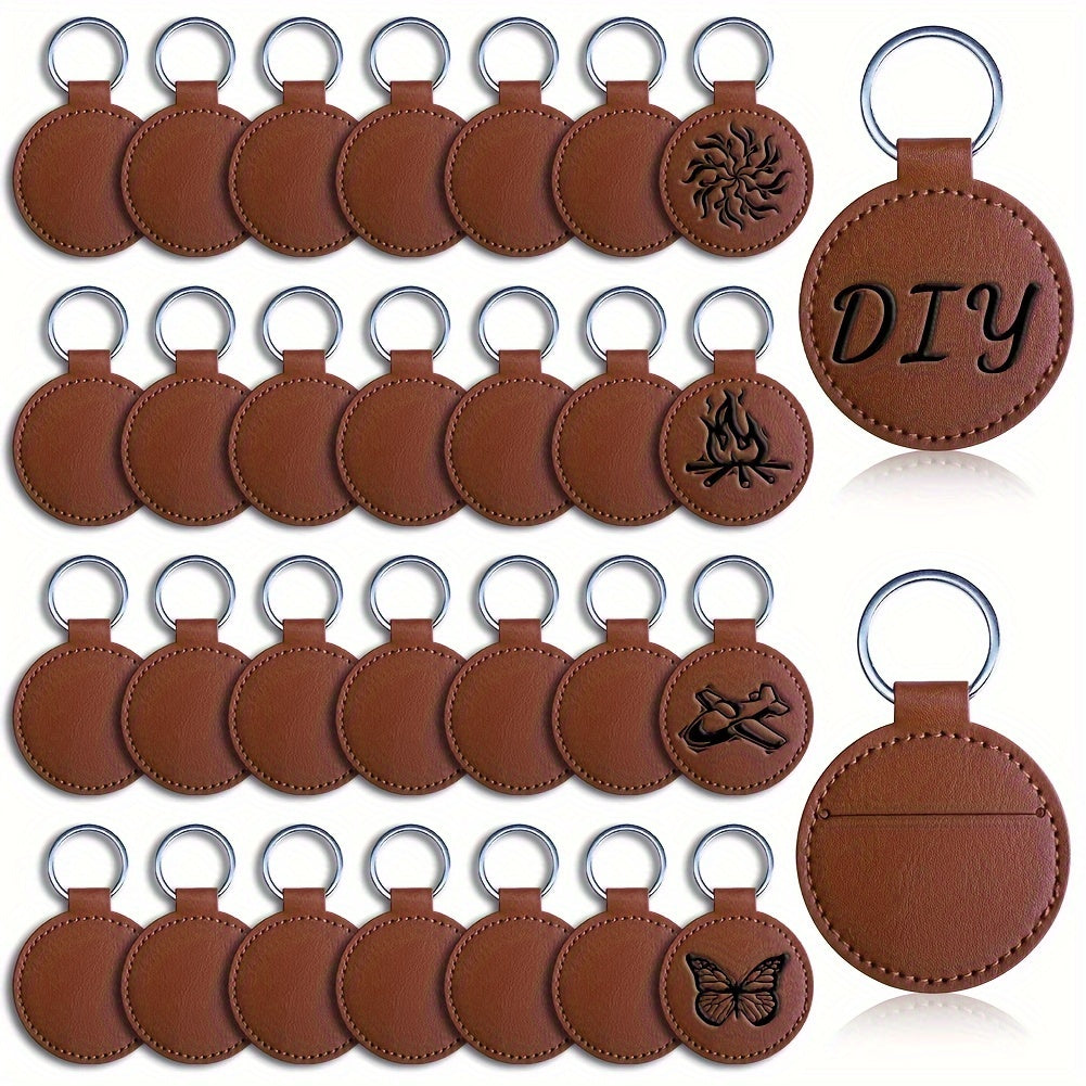 Set of 30/32 PU Leather Key Rings for Men with Laser Engraving, Backpack Keychains