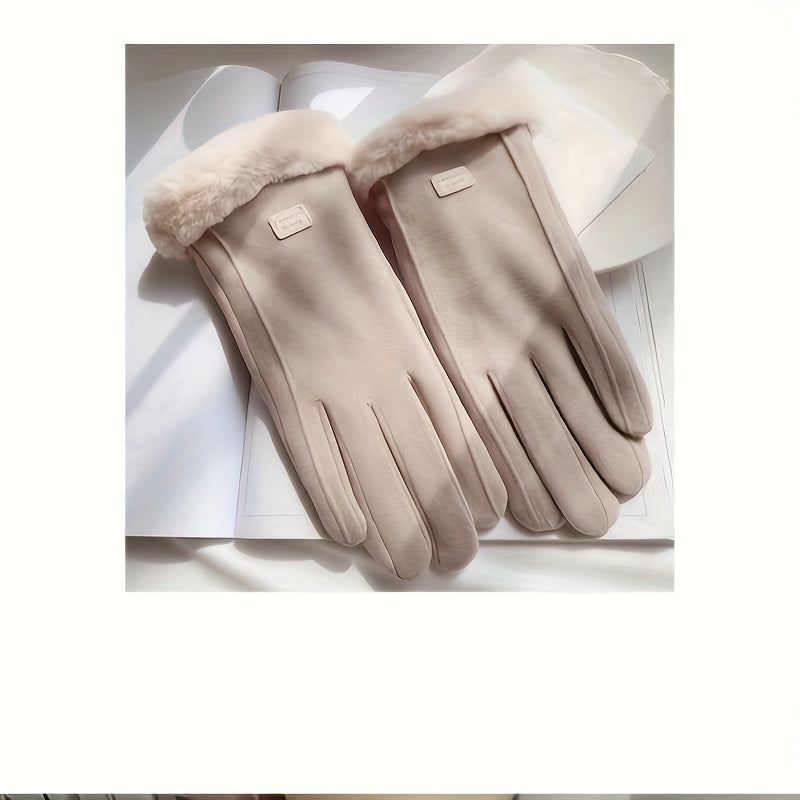 Women's Fleece Lined Windproof Touchscreen Riding Gloves Polyester Velvet Warm Outdoor