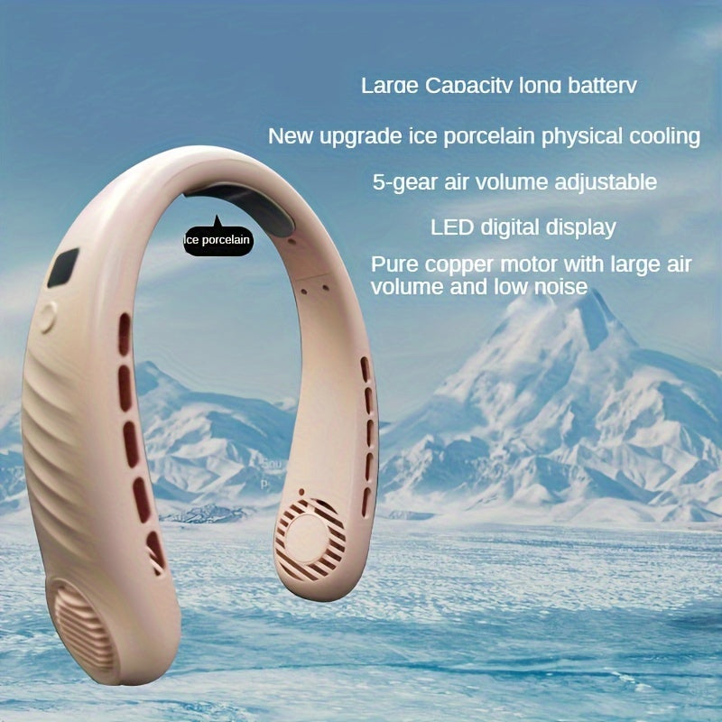 Portable Neck Fan USB Rechargeable Personal Cooling Device Adjustable Size 17.98cm