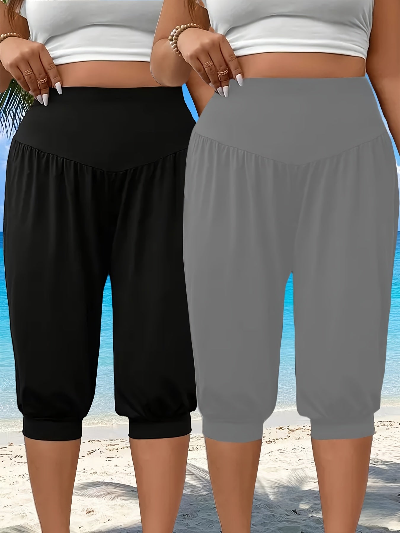 Plus Size Women's High-Waisted Yoga Shorts Breathable Stretchy Summer Workout Pants