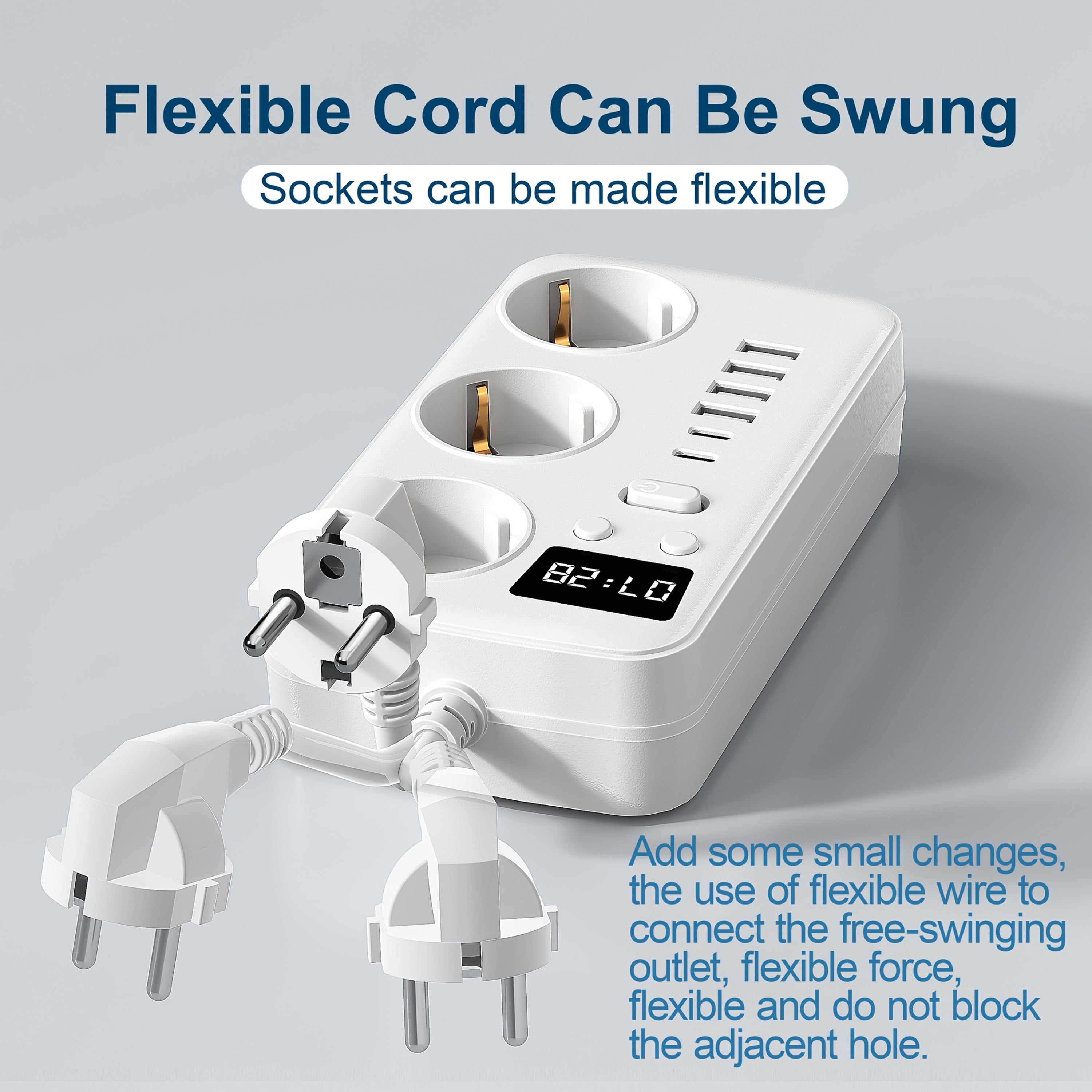 10-in-1 Multifunctional Power Strip with 3 AC Sockets, 4 USB, 2 Type-C Ports, Overload Protection