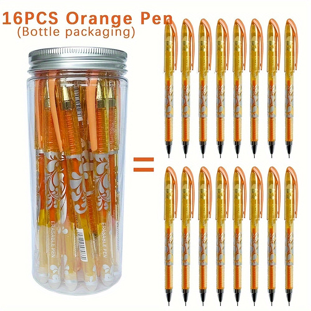 16 Erasable Gel Pens Set 0.5mm Tip in 6 Colors with Storage Bottle for Students Office