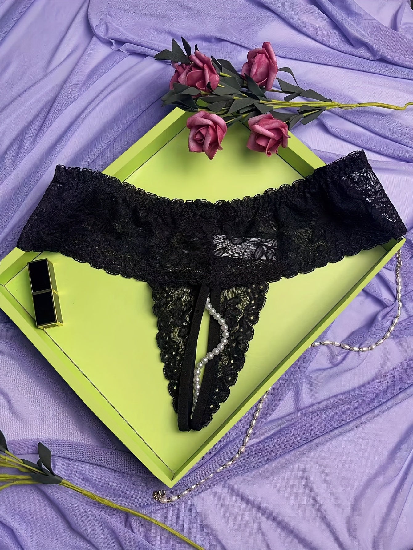 Panties tanga de perlas transparentes para mujer talla plus