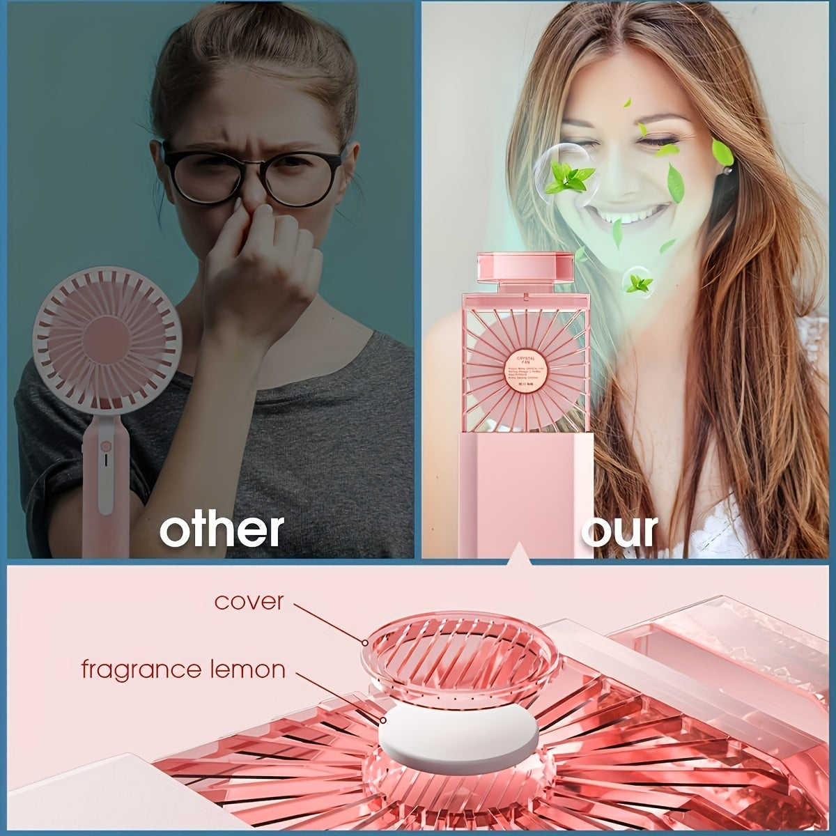 Rechargeable Personal Fan with Fragrance Pad, 3 Speeds, Portable, USB Charge