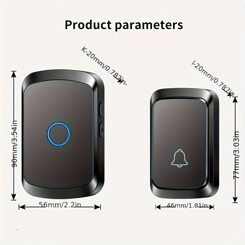 Wireless Doorbell with 1 Receiver 304.8m Range 60 Melodies 5 Volume Levels EU Plug