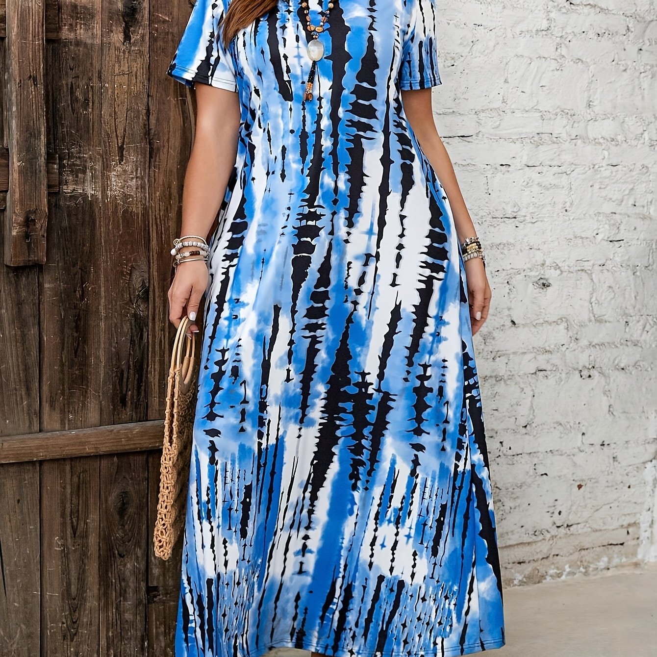 Plus Size Tie Dye Maxi Dress for Women Casual Spring Summer Long Length