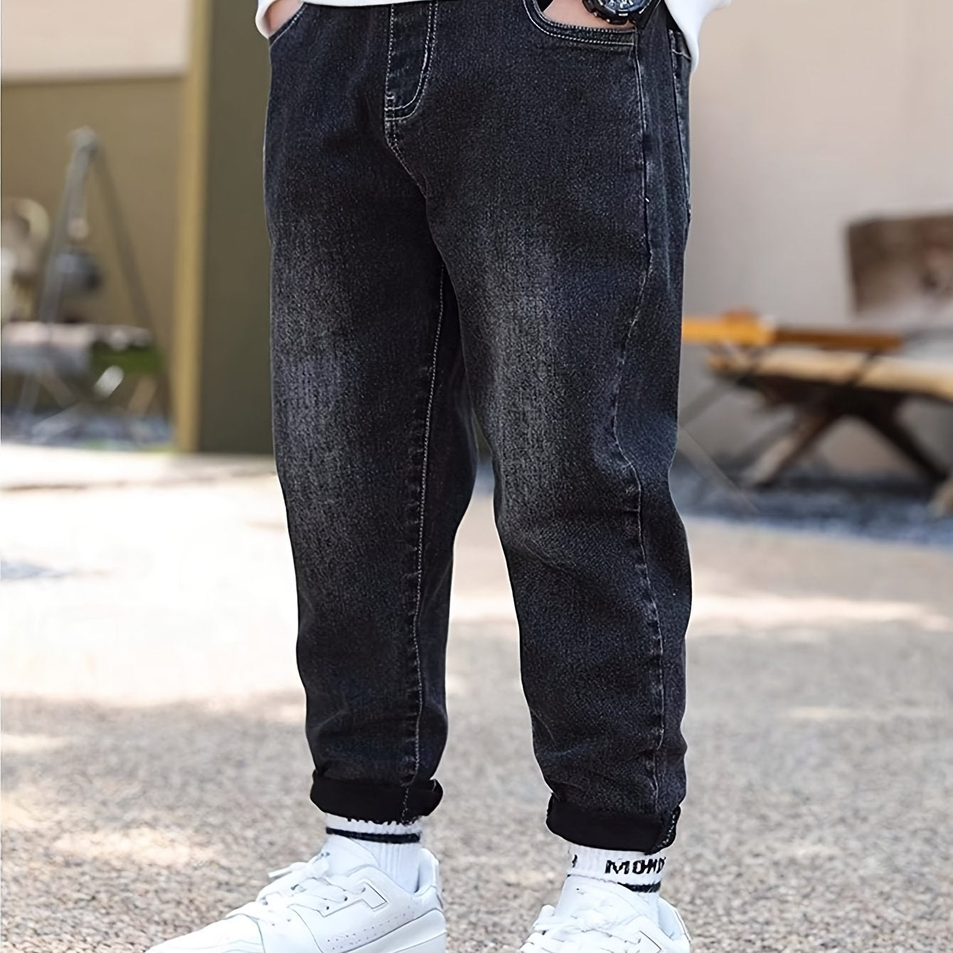 Детские джинсы из денима для детей черные серые длинные повседневные свободные с карманами