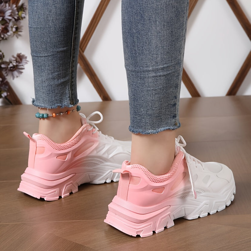 Women's Gradient Chunky Sneakers Low Top Lace-Up Running Shoes All-Season