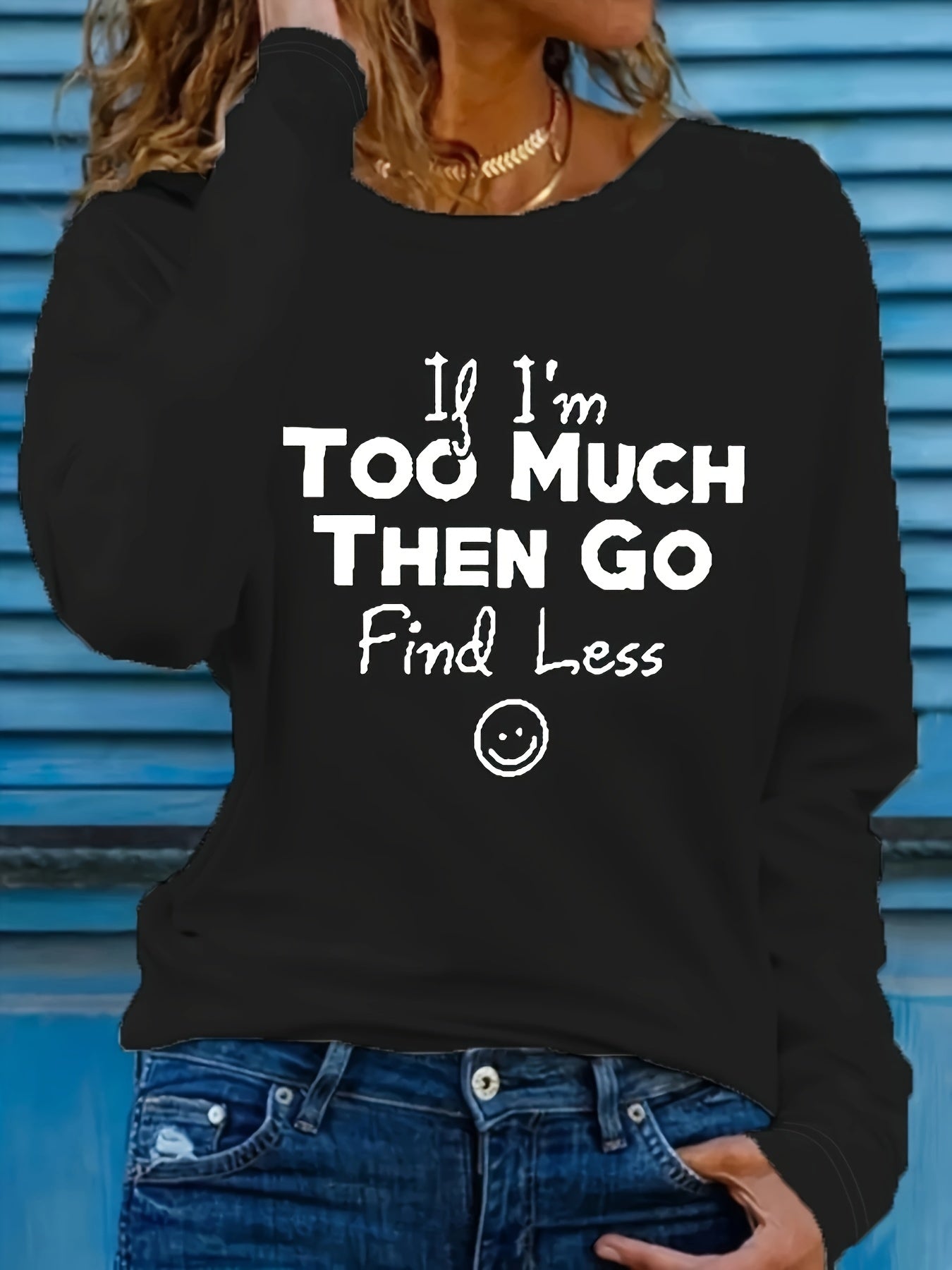 Women’s Plus Size Long Sleeve Slogan T-Shirt Casual Stretch Round Neck