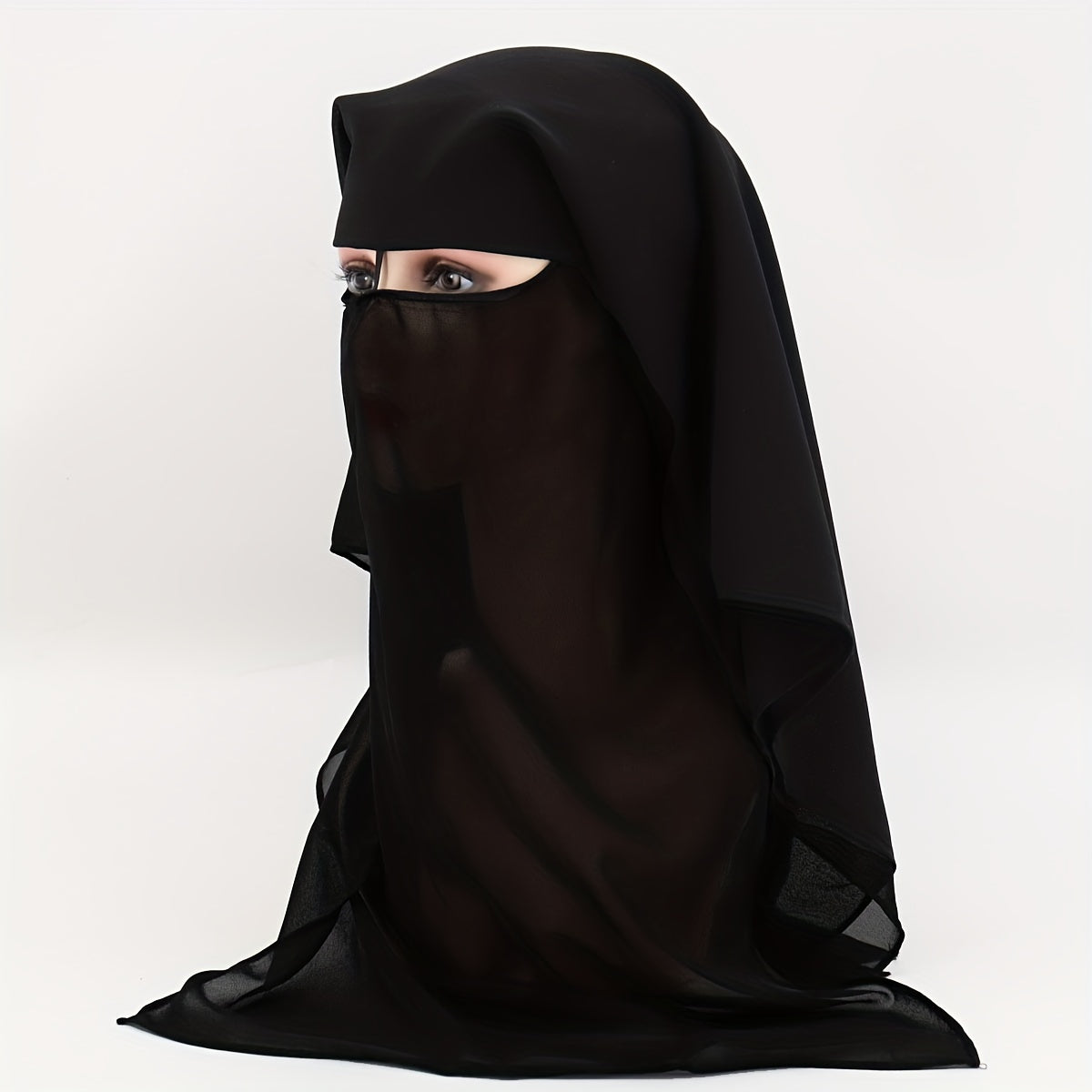 Ladies Black Chiffon Niqab Breathable Sun Protection Face Veil