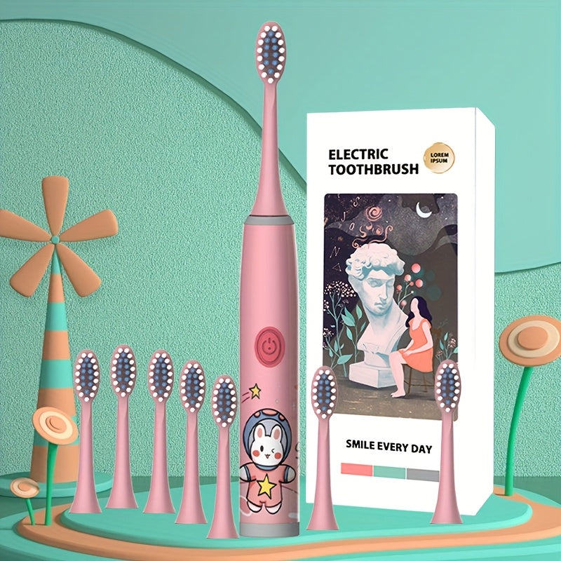 Bolalar uchun elektr tish cho'tkasi yumshoq cho'tka sochlari batareya uslubi kosmik dizayni 4-8 ta cho'tka boshlarini o'z ichiga oladi