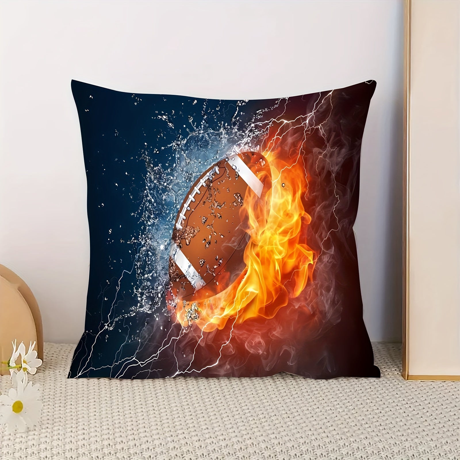 1 dona plush yostiq qopqog'i basketbol, futbol va regbi uchun, zip bilan, bitta tomonli bosma. Divan va yotoq xonasi bezatish uchun mos. Yostiq yadrosi kiritilmagan. O'lcham: 45.72x45.72 sm.