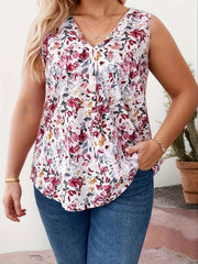 Plus Size Women's V-Neck Sleeveless Floral Summer Dress