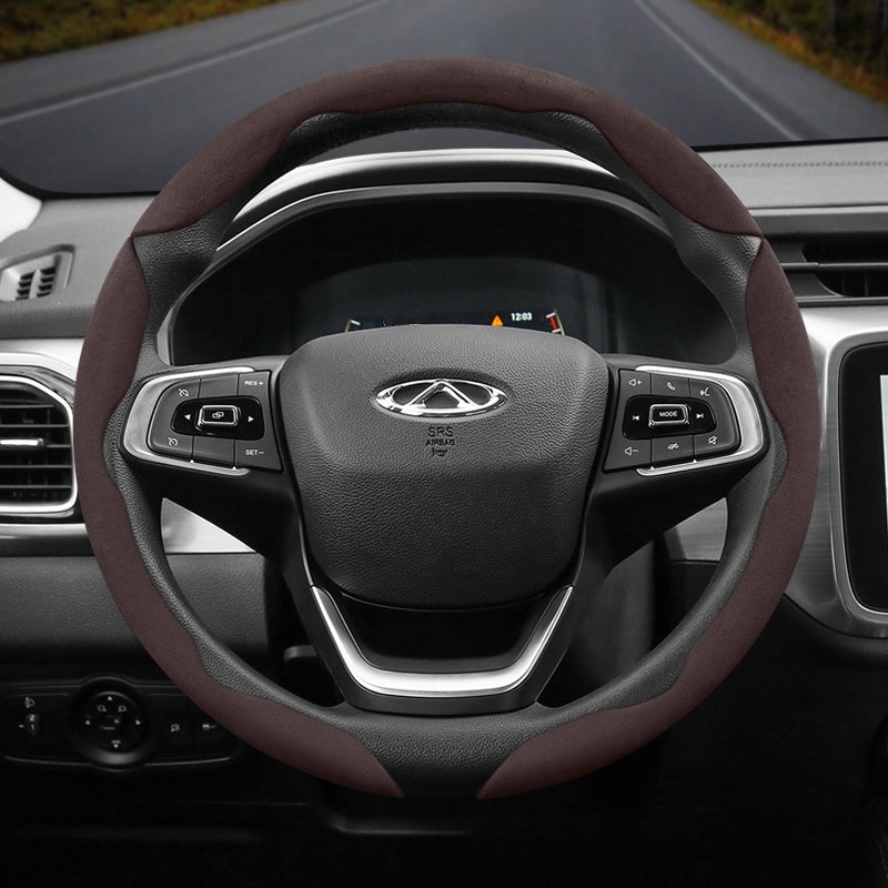 2PC Set Winter Velvet Anti-Slip Ultra-Thin Steering Wheel Cover Black Green Red Orange Brown