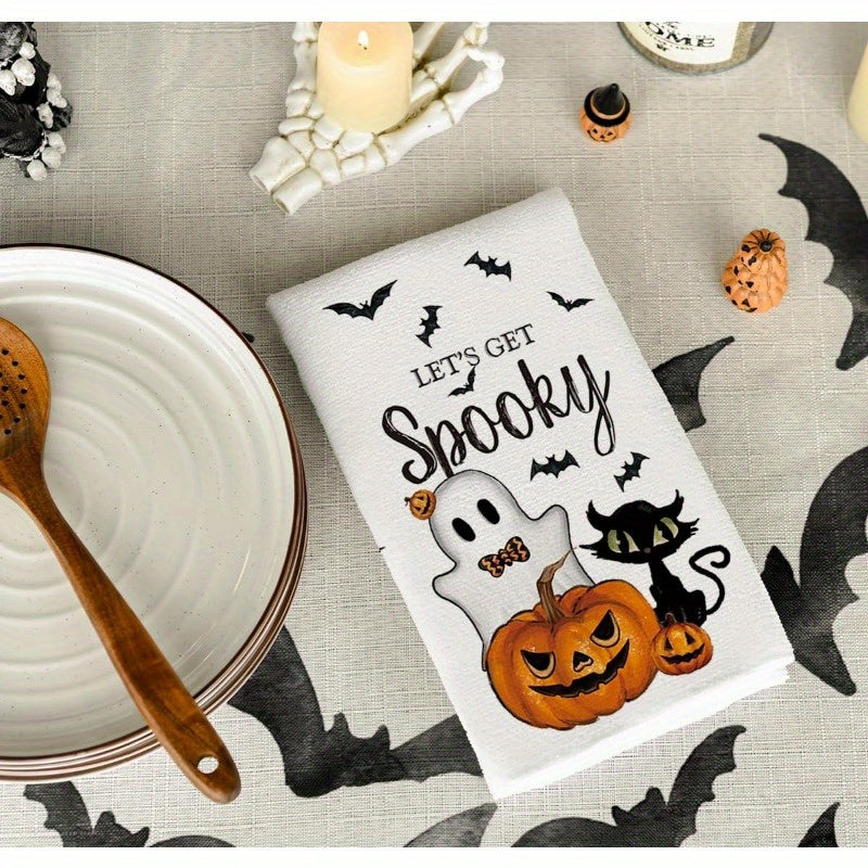 Set of 4 Halloween Kitchen Towels 18x66 cm Ghost Pumpkin Bat Cat